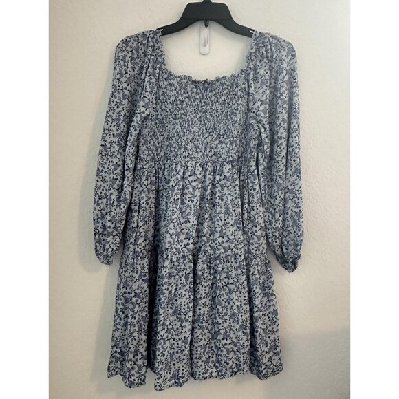 Old‎ Navy Dress Womens S Blue Ditsy Floral L/S Tie Neck Smocked Boho Romantic - Picture 4 of 15